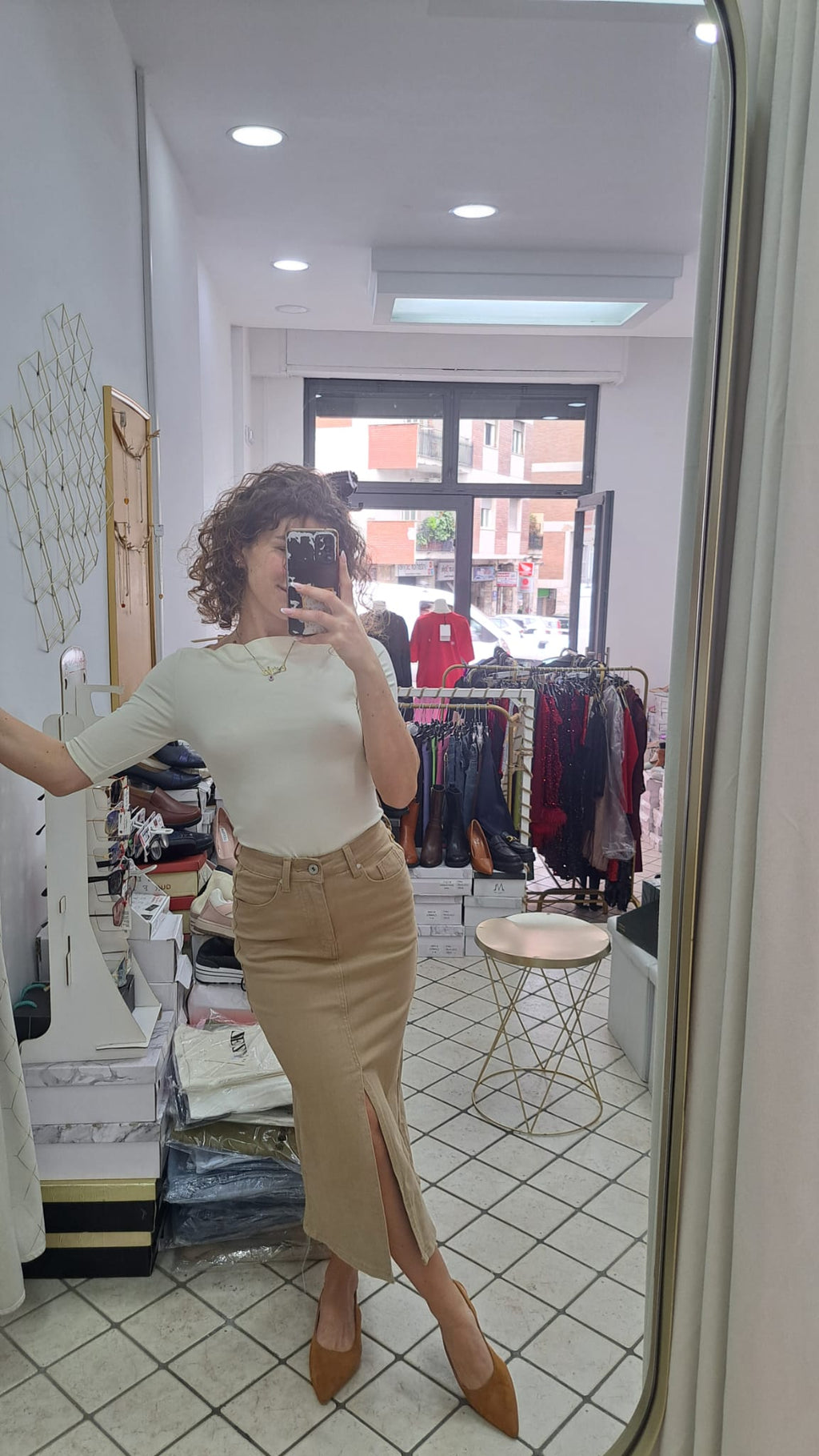 Gonna in jeans camel