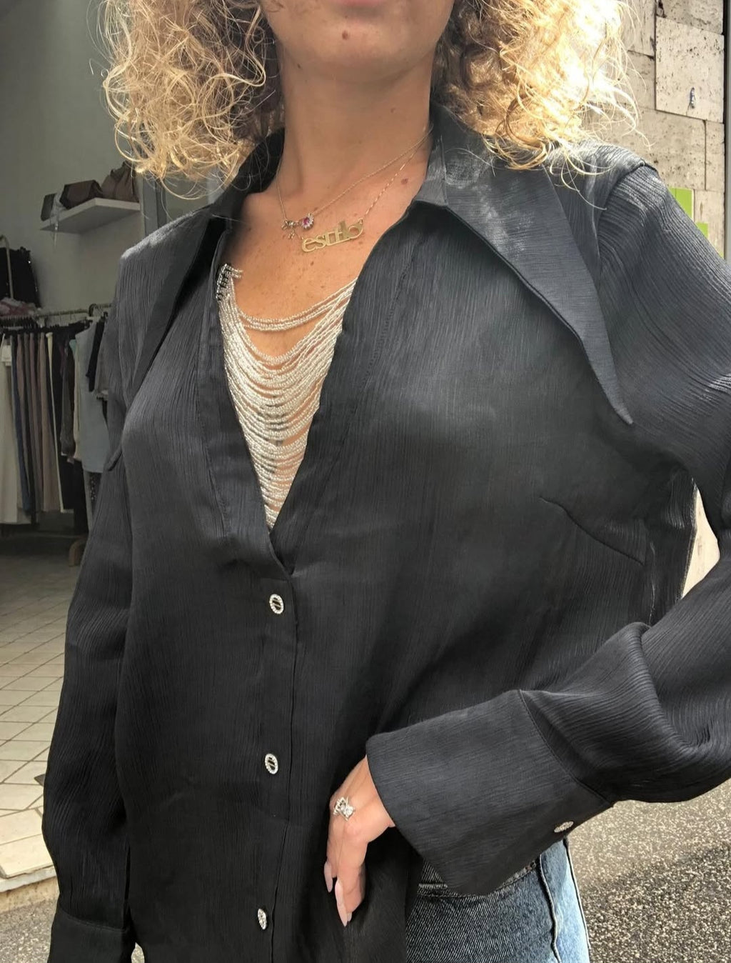 Camicia satinata effetto plissè